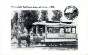 First Horse-Drawn Streetcar - Minneapolis, Minnesota MN Postcard