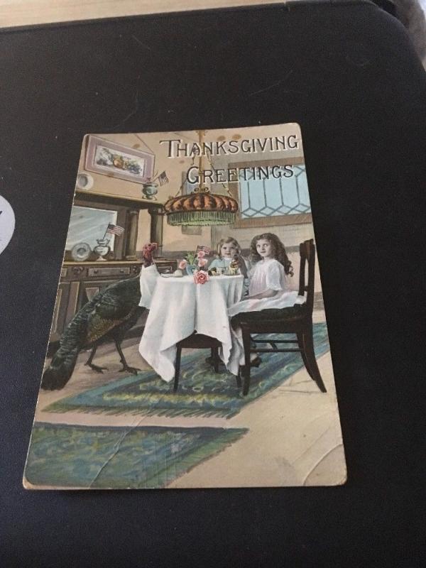 Vtg Postcard: Thanksgiving Greetings, posted 1914