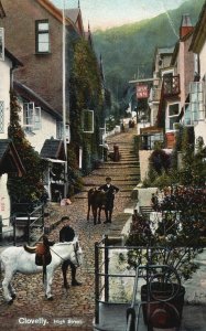 Vintage Postcard Clovelly High Street View Horses Transportation G.S. Bellly Pub