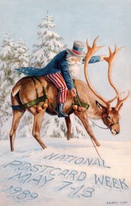 Uncle Sam Riding Reindeer National Postacrd Week May 7-13 1989