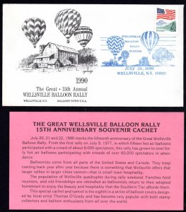 SOUVENIR CACHET WELLSVILLE NY July 20, 1990 The Great 15th Annual Balloon Rally