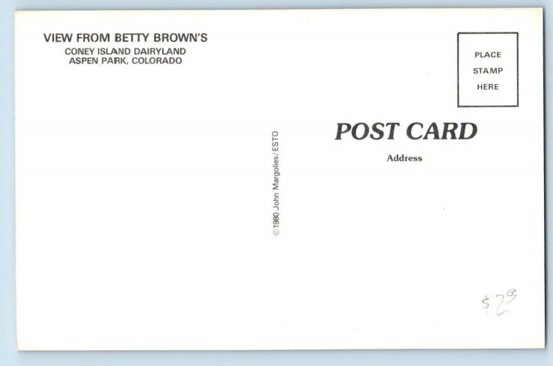 Aspen Park Colorado CO Postcard View Betty Brown's Coney Island Dairyland c1960