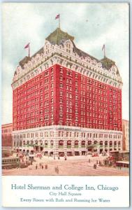 CHICAGO,Illinois IL   HOTEL SHERMAN and COLLEGE INN  City Hall Square  Postcard