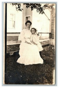 Vintage 1910's RPPC Postcard - Portrait on Mother & Daughter on Farm 