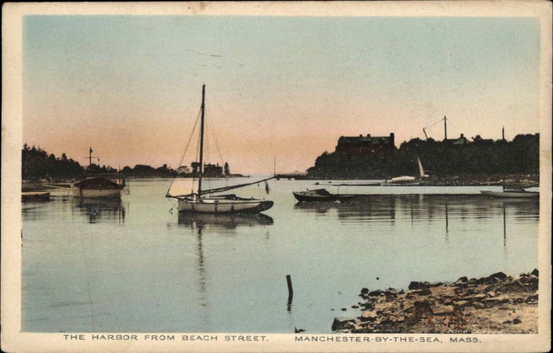 Manchester-by-the-Sea Massachusetts MA Harbor Boats Vintage Postcard