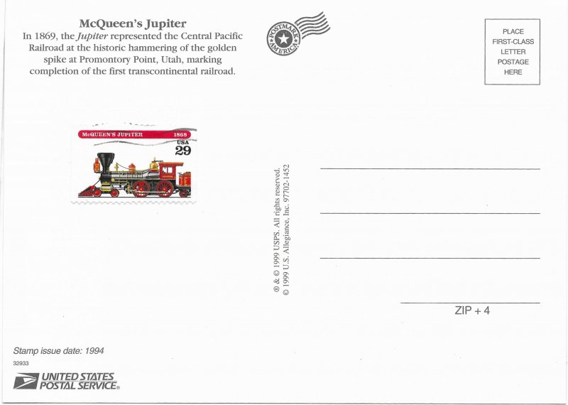 US  Unused. #2845 Locomotive -McQueens Jupiter (1868) includes used #2844 stamp.