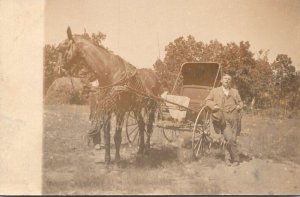 Horses Man With Horse and carriage Real Photo