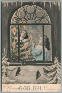 KIDS DECORATION CHRISTMAS TREE 1906 ANTIQUE POSTCARD