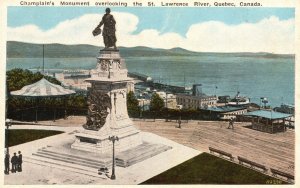 Vintage Postcard 1920's Champlain's Monument St. Lawrence River Quebec Canada