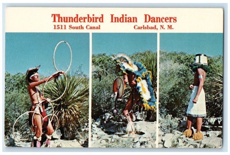 Thunderbird Indian Dancers Carlsbad New Mexico NM Multiview Vintage Postcard