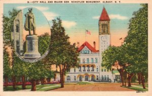 Vintage Postcard 1945 City Hall Major-General Schuyler Monument Albany New York