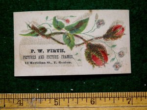 1870s-80s Wild Roses, P. W. Firth, Pictures & Frames, Victorian Trade Card F24