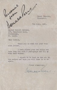 Donald Peers Old Blackpool 1969 Double Hand Signed Letter