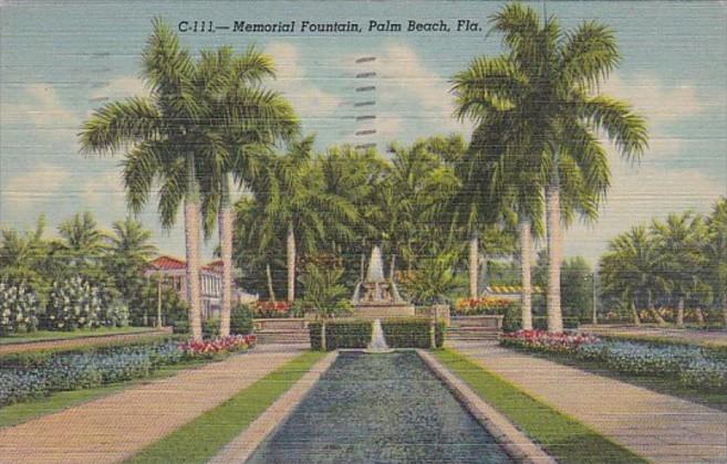 Florida Palm Beach Memorial Fountain 1947 Curteich