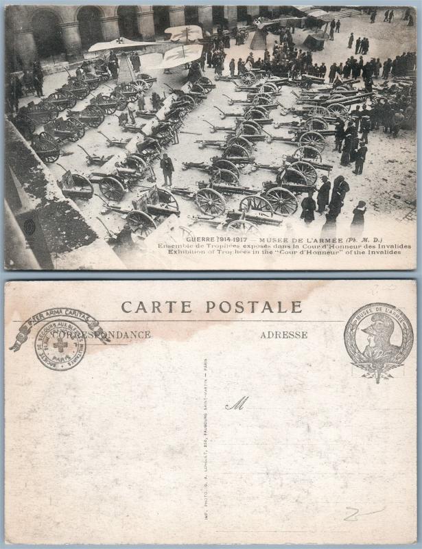 WWI FRENCH ARMY MUSEUM ANTIQUE RED CROSS CANCEL POSTCARD CAPTURED CANNONS