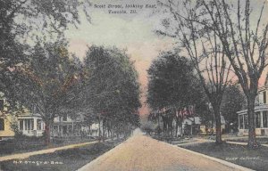 Scott Street Looking East Tuscola Illinois 1912 hand colored postcard