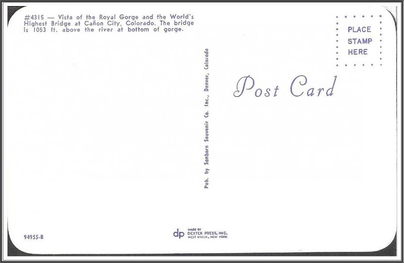 Colorado World's Highest Bridge Postcard