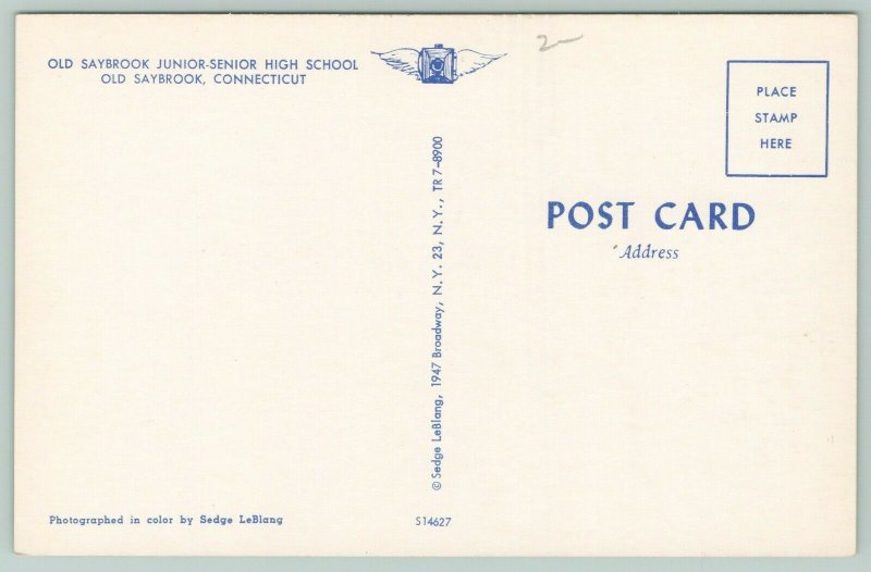Old Saybrook Connecticut~Junior-Senior High School~Main Entrance~c1950 Postcard 