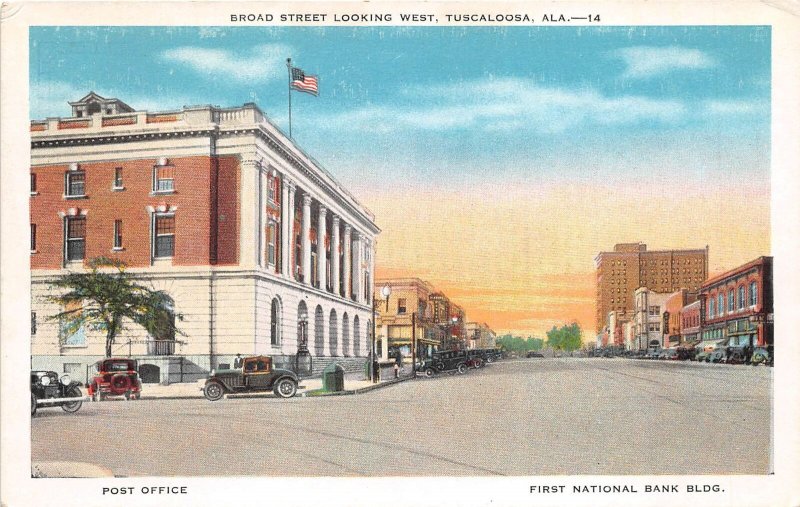 Tuscaloosa Alabama 130s Postcard Broad Street First National Bank Building
