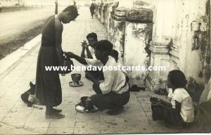 siam thailand, Mendicant Monk receives Food from People (1910s) RPPC Postcard