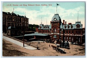 c1910 I.C.R Station and King Edward Hotel Halifax Nova Scotia Canada Postcard