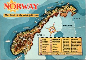 Postcard Norway Land of Midnight Sun souvenir map