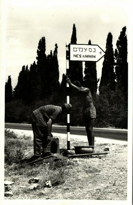 israel palestine, Signpost to NES-AMMIM (1950s) RPPC Postcard