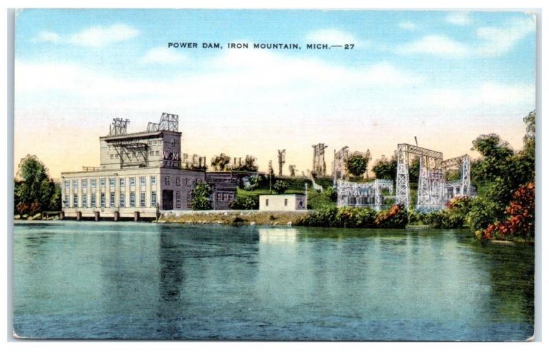 Mid-1900s Power Dam, Iron Mountain, Michigan Postcard