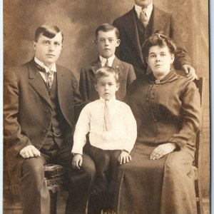 c1910s Family Portrait RPPC 3 Handsome Boys Real Photo Young Men Woman Mom A159