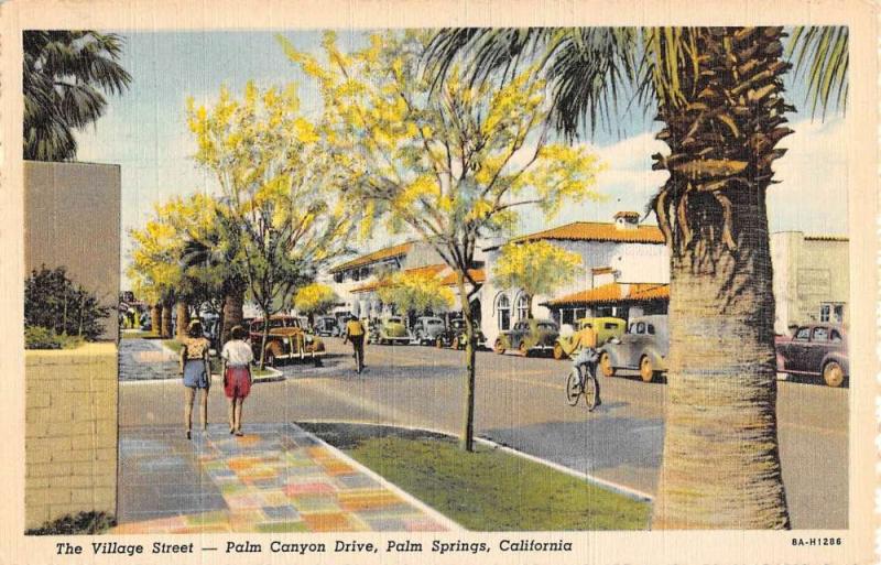 Palm Springs California Canyon Drive Village Street Antique Postcard K94164
