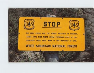 Postcard Precaution Sign White Mountain National Forest New Hampshire USA