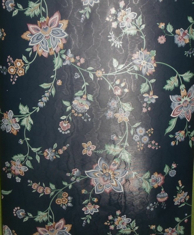 Vintage By the Yard IMPERIAL Wall Paper Covering Sample Dark Blue Floral TD 3026