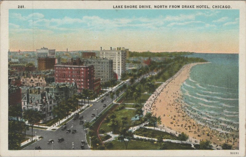 c1920s Lake Shore Drive from Drake Hotel Chicago Illinois birds eye view F4 