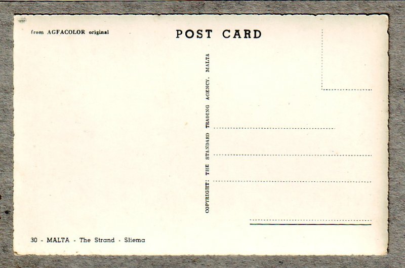 P1474 vintage unused postcard view malta-the strand-sliema, agfacolor card
