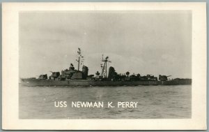 MILITARY SHIP USS NEWMAN K. PERRY ANTIQUE REAL PHOTO POSTCARD RPPC