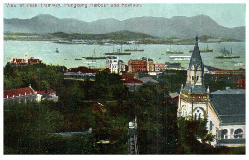 18809  HongKong  1910 Aerial View of  Peak Tramway, Harbour, Kowloon
