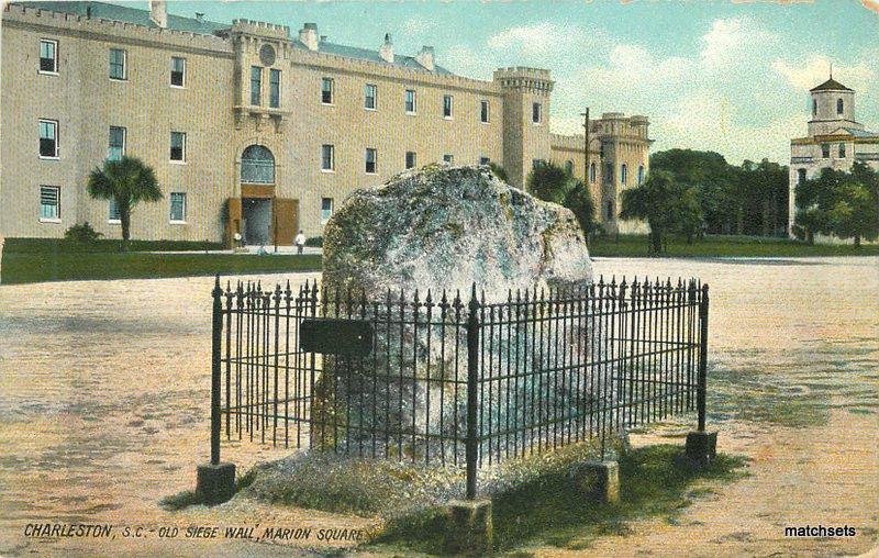 c1910 Charleston South Carolina Old Siege Wall Marion Square postcard 7734