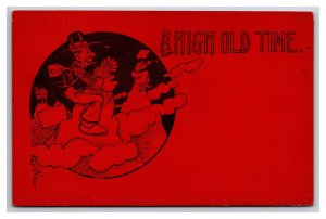 Man on Mountain Top A High Old Time Comic Red Background UNP DB Postcard I21