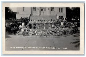 1928 View Of War Memorial Fountain West Bend Iowa IA RPPC Photo Vintage Postcard 