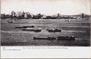 From North River Showing Brooklyn Bridge New York City Vintage Postcard C054