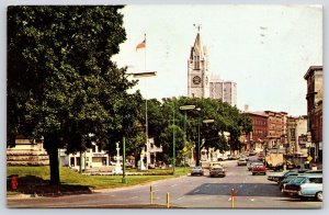 1976 Public Square Watertown New York NY Cars Roadway Church Posted Postcard