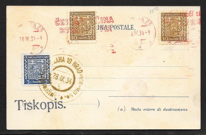 ITALY Stamps on Postcard Flag & Shield Used c1934