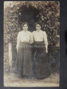 Portrait of Two Young Women Standing by a Garden Arch - Old RP Postcard