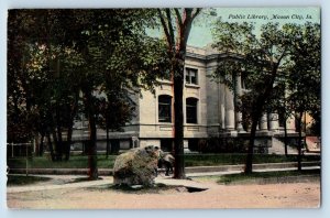 Mason City Iowa Postcard Public Library Building Rock Biking 1911 Vintage Posted