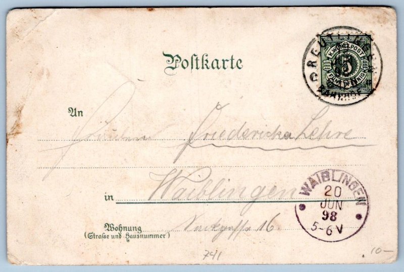 GRUSS AUS GREETINGS FROM BERGEN GERMANY ANTIQUE POSTCARD 1898