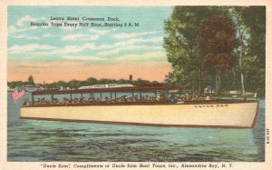 Vintage Postcard Hotel Crossmon Dock Uncle Sam Boat Alexandria Bay New York NY