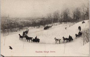 Tandem Sleigh Drive Horses Winter Scene Montreal Can Cancel c1907 Postcard G66