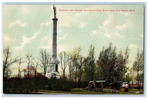 c1920s Soldiers And Sailors Monument Pine Grove Park Port Huron MI Postcard 