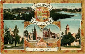 c1910 Postcard; Multi-View Greetings from Paris, Ontario Canada posted
