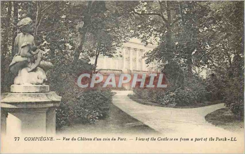 Old Postcard Compiegne Chateau View from a Corner Park